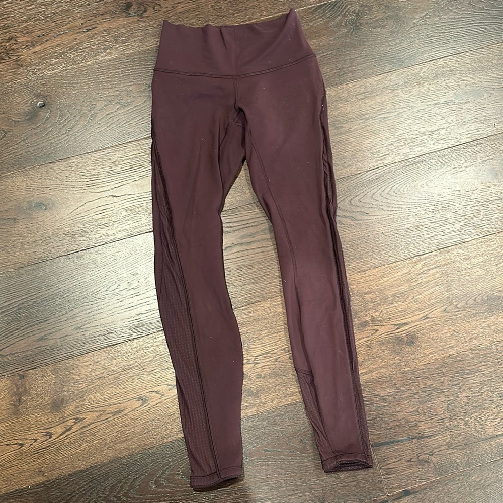 Dark Purple Full Length Lululemon Leggings with Mesh Detailing